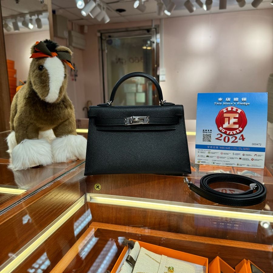 ✨持有正品正貨標籤公司✨Hermes Mini Kelly 二代 黑色銀扣-0