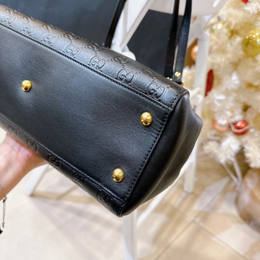 GUCCI 經典雙G壓紋LOGO Signature系列牛皮金鍊拉鏈肩背包(黑)-20