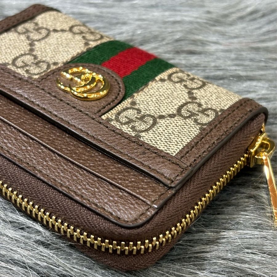 GUCCI 658552 咖皮 老花 Ophidia 綠紅綠 金釦 名片夾 零錢包 卡包 皮夾 錢包-10
