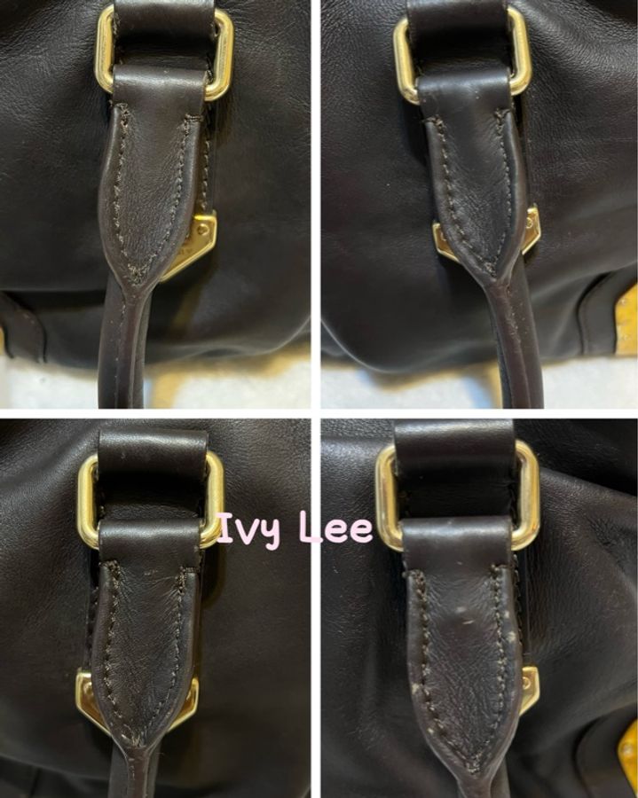 Burberry深棕色皮革 Harwood 鑲嵌托特包 手提包 通勤包 二手精品-18