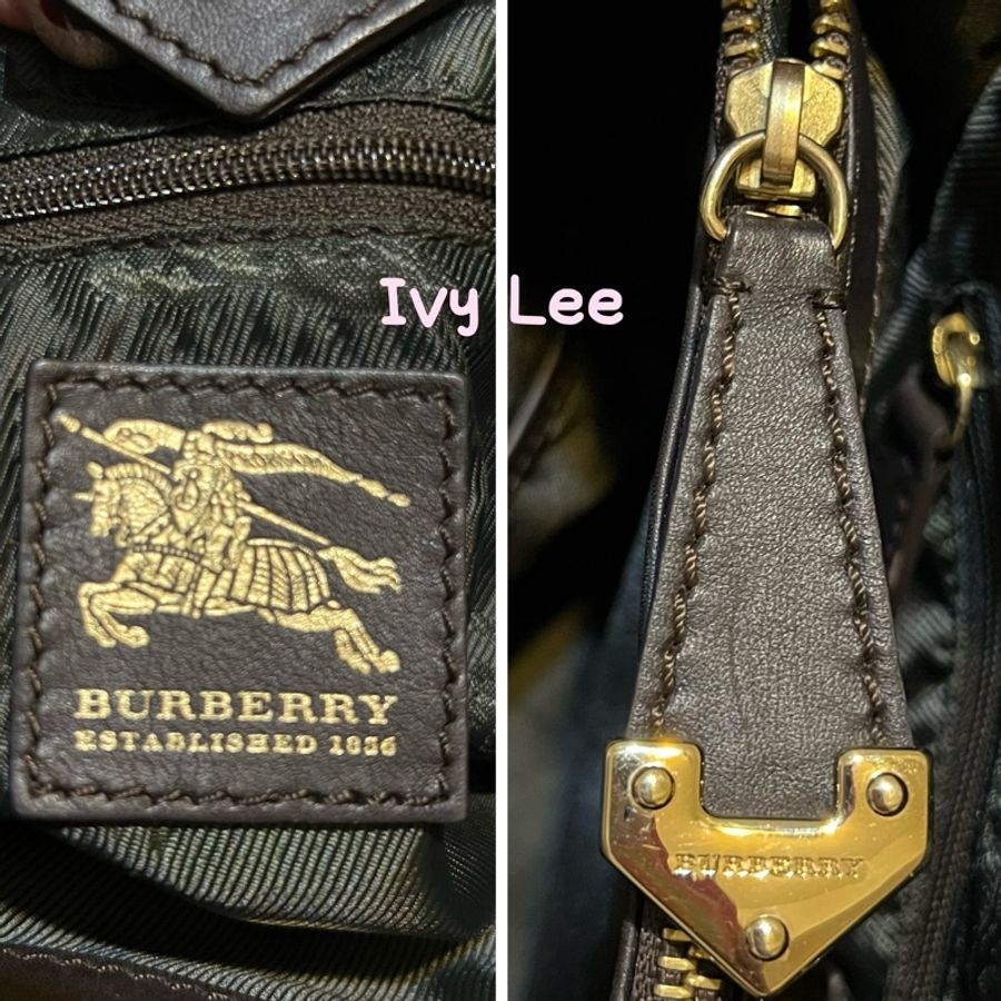 Burberry深棕色皮革 Harwood 鑲嵌托特包 手提包 通勤包 二手精品-22
