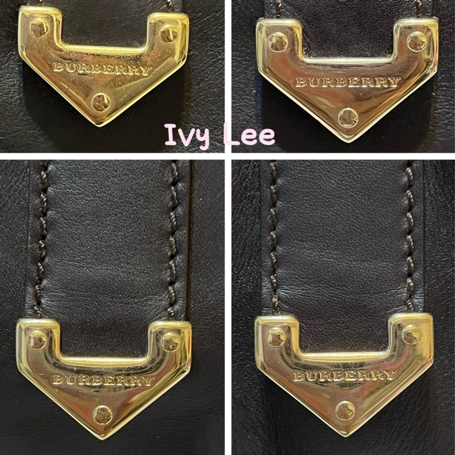 Burberry深棕色皮革 Harwood 鑲嵌托特包 手提包 通勤包 二手精品-34