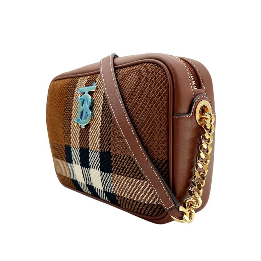 Burberry Lola 格紋毛料鍊帶斜背相機包(804914-咖)-1