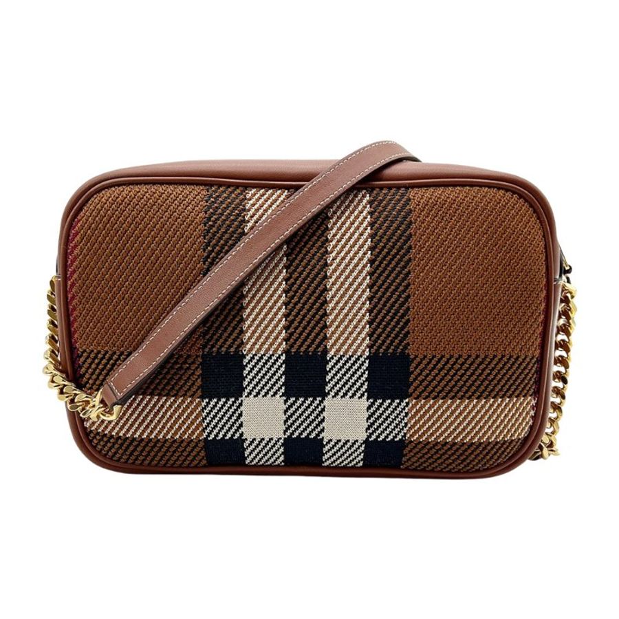 Burberry Lola 格紋毛料鍊帶斜背相機包(804914-咖)-2