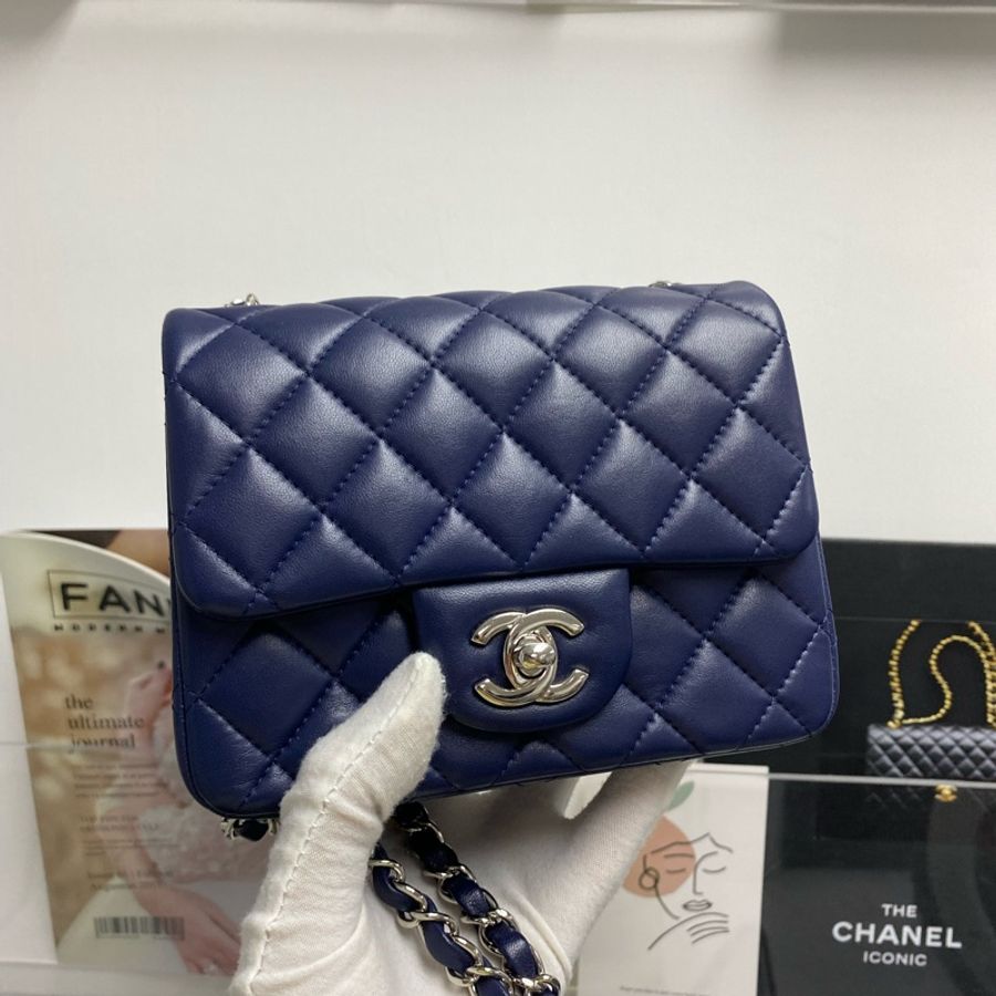 Chanel 方胖子 深藍色 17cm 銀扣-0