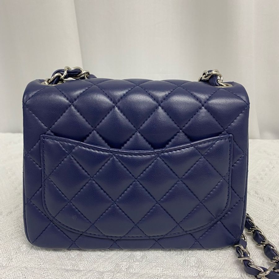 Chanel 方胖子 深藍色 17cm 銀扣-6