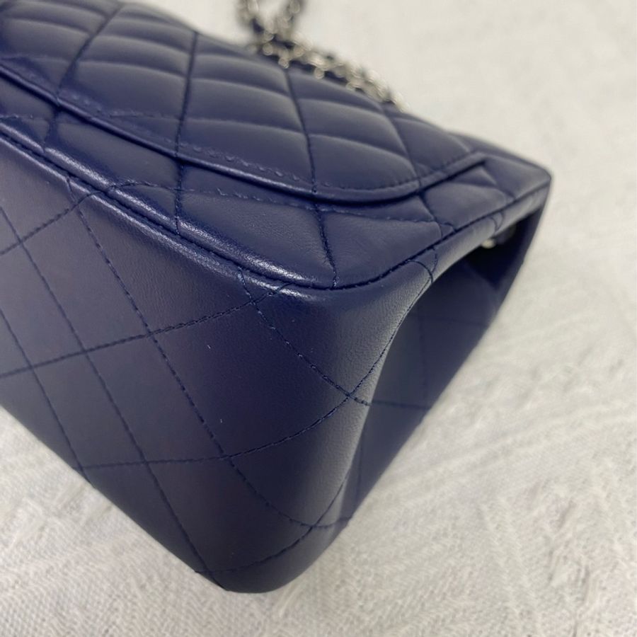 Chanel 方胖子 深藍色 17cm 銀扣-11