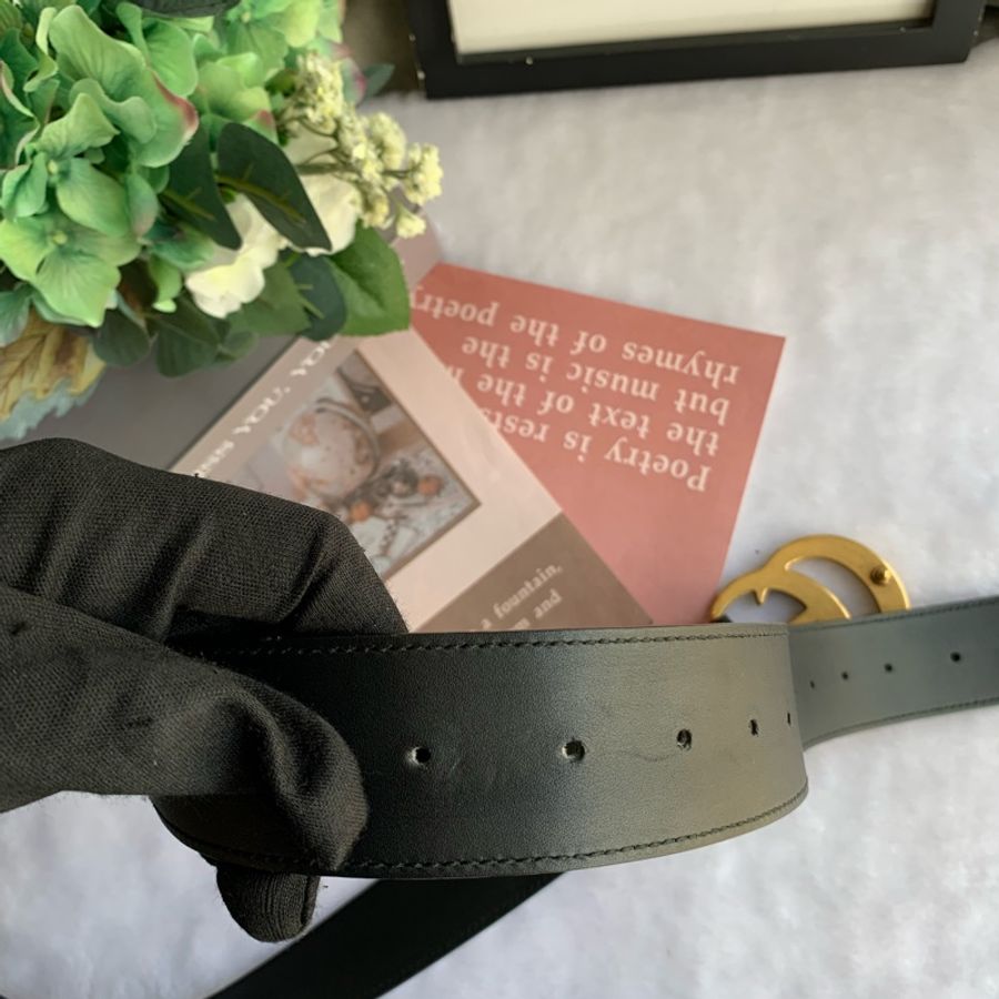 GUCCI 大雙G霧金Logo牛皮4CM寬皮帶110cm(黑色)-7