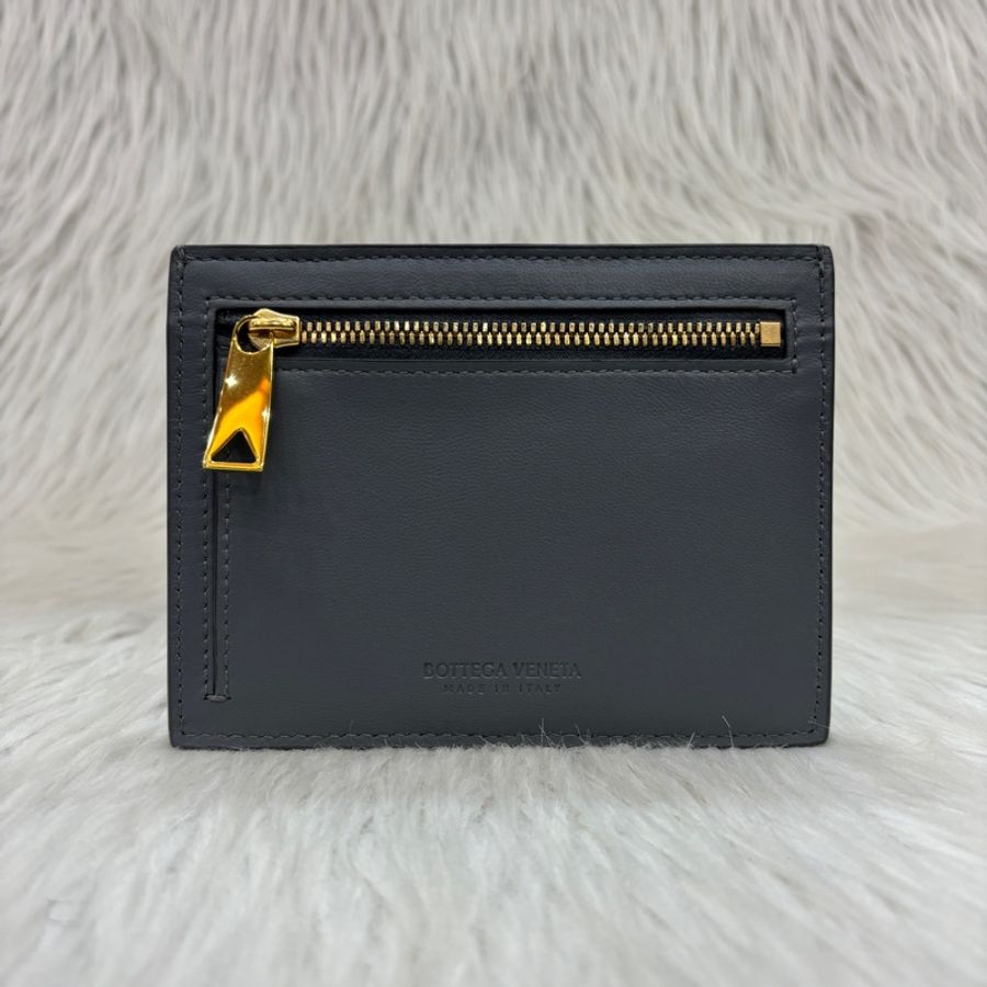 Bottega Veneta 灰小牛皮編織名片零錢卡夾-1