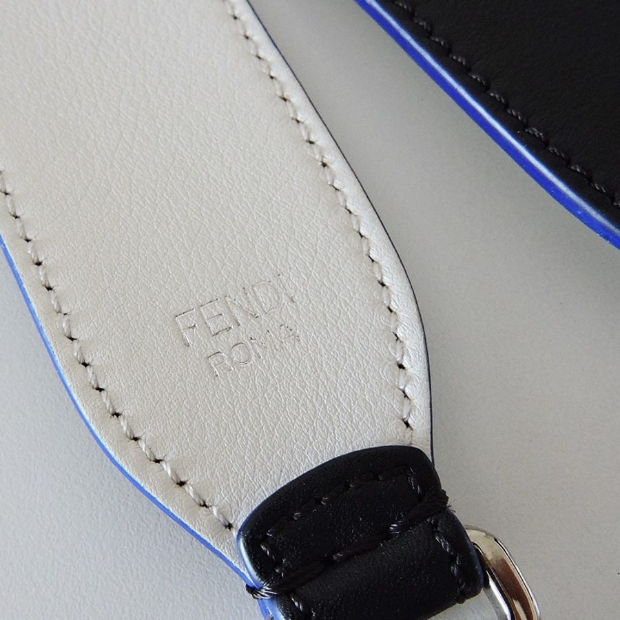 近全新 限量 芬迪 FENDI 卡爾 Karl Lagerfeld 老佛爺公仔黑色白色銀釦雙面全皮背帶-6