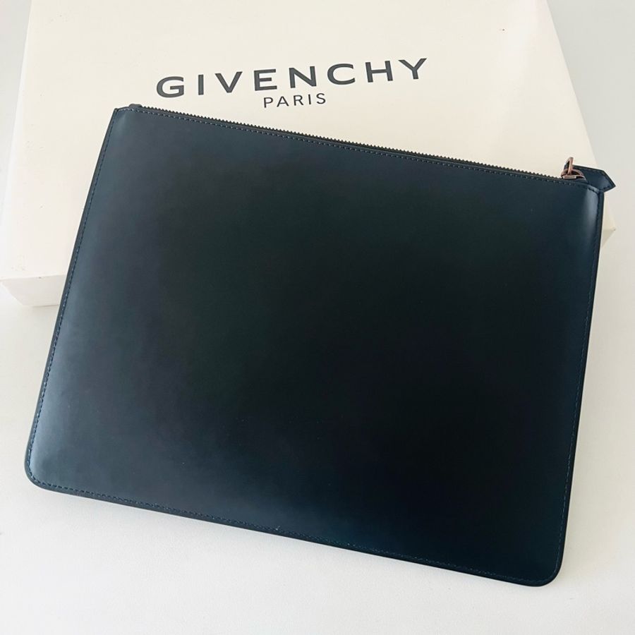 二手 紀凡希 GIVENCHY 全小牛皮 玫瑰金鉚釘黑色皮革手拿包-7