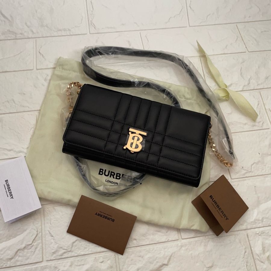 Burberry lola chain wallet/woc 小羊皮鏈條斜背包 黑 金標-0