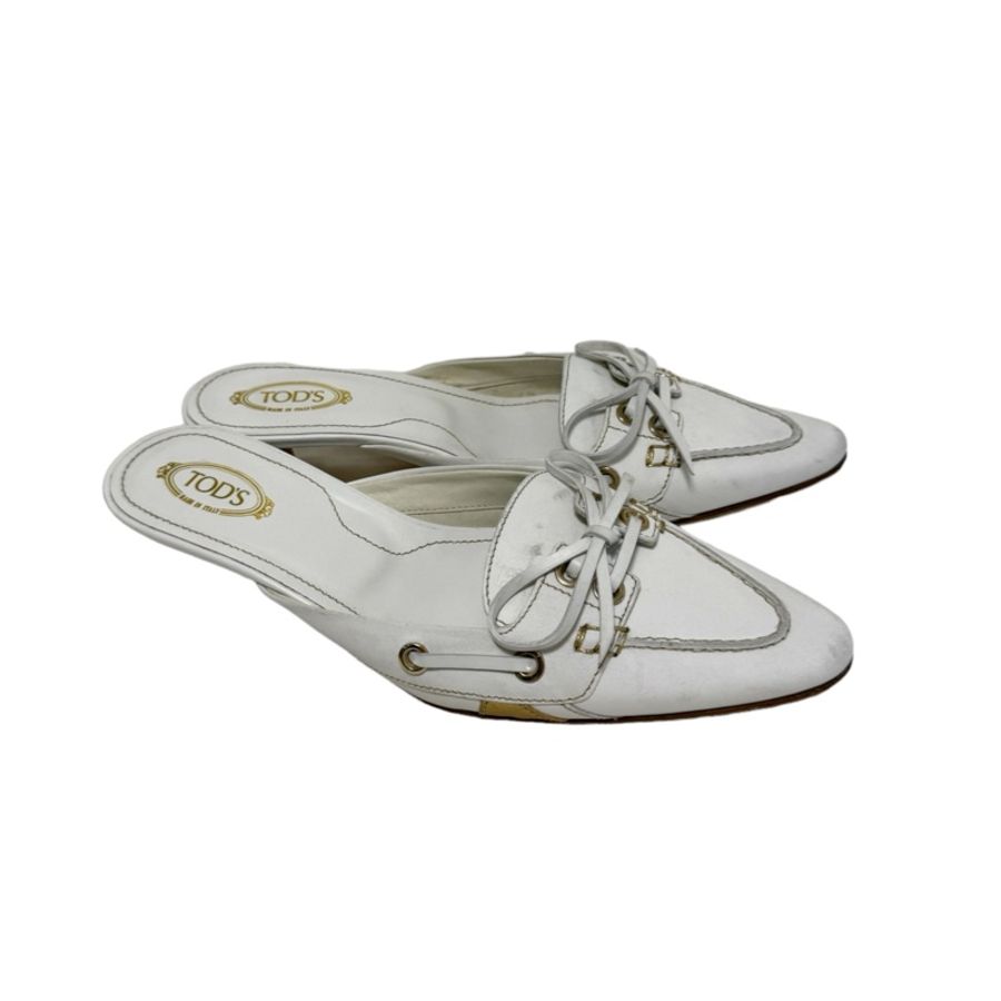 🍒TOD’S 低跟白色穆勒鞋 size:37.5 / 2F240610-3-2