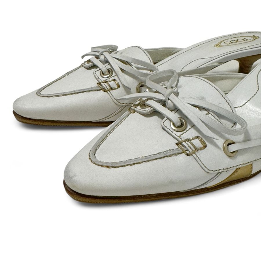🍒TOD’S 低跟白色穆勒鞋 size:37.5 / 2F240610-3-3