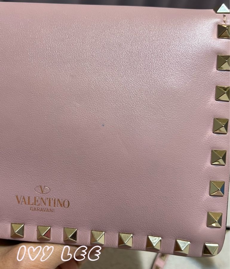 Valentino Rockstud Flap 铆釘 粉紅皮革 肩背包 斜背包 二手精品-19