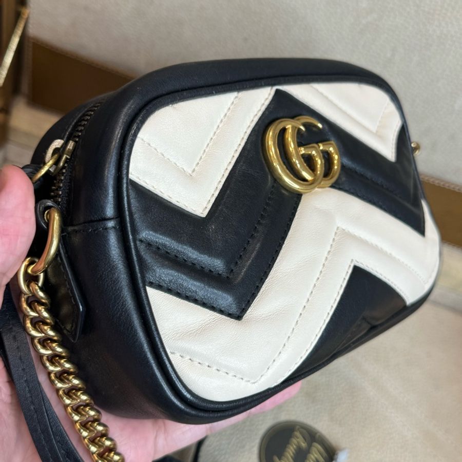 GUCCI Marmont 黑白拼色相機鍊包18cm🖤🤍個性爆表-2