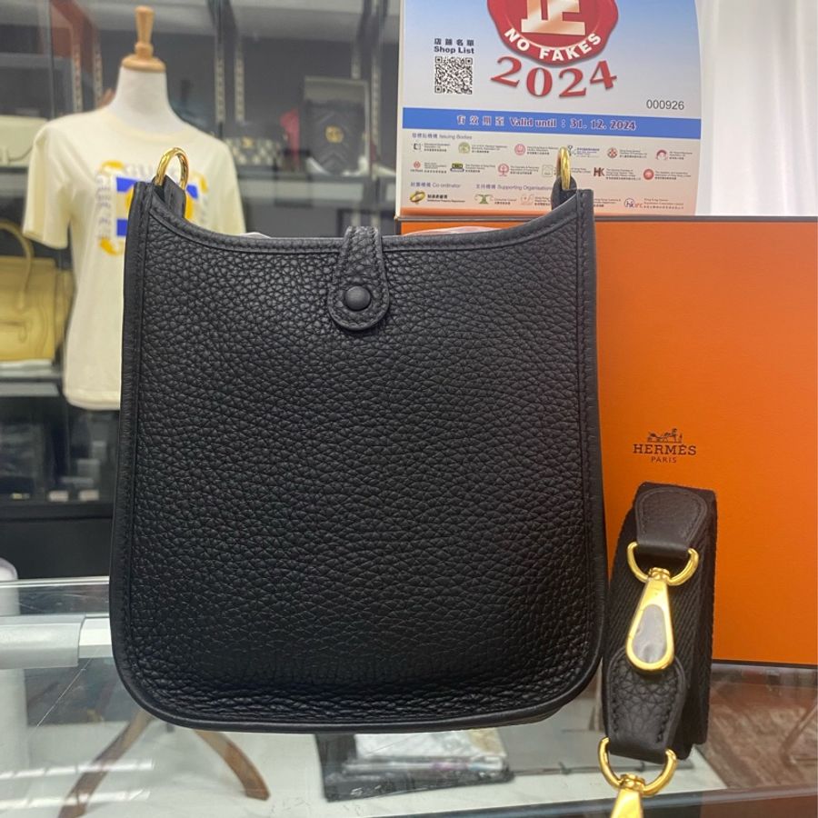 Hermes 愛馬仕 mini evelyne 16 黑色金扣-1