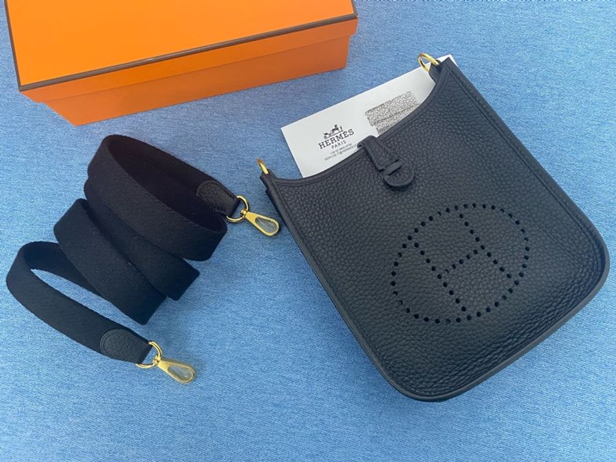 Hermes 愛馬仕 mini evelyne 16 黑色金扣-2