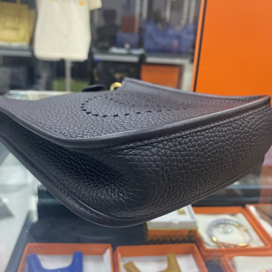 Hermes 愛馬仕 mini evelyne 16 黑色金扣-4