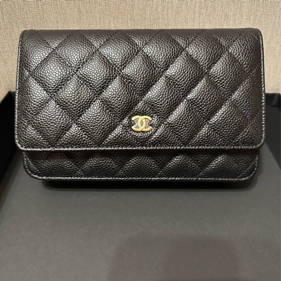 全新Chanel woc 黑金荔枝皮-7