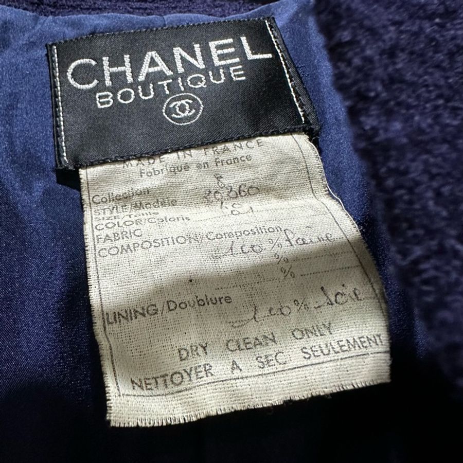Chanel 香奈兒 深藍色金鈕扣古董經典四口袋全羊毛外套 裙子 套裝 海軍藍毛呢-10