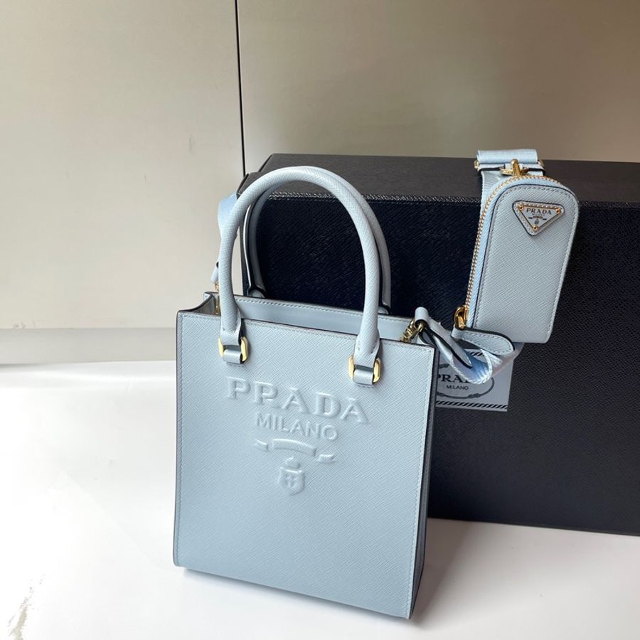 Prada寶寶藍寬帶tote小號-0