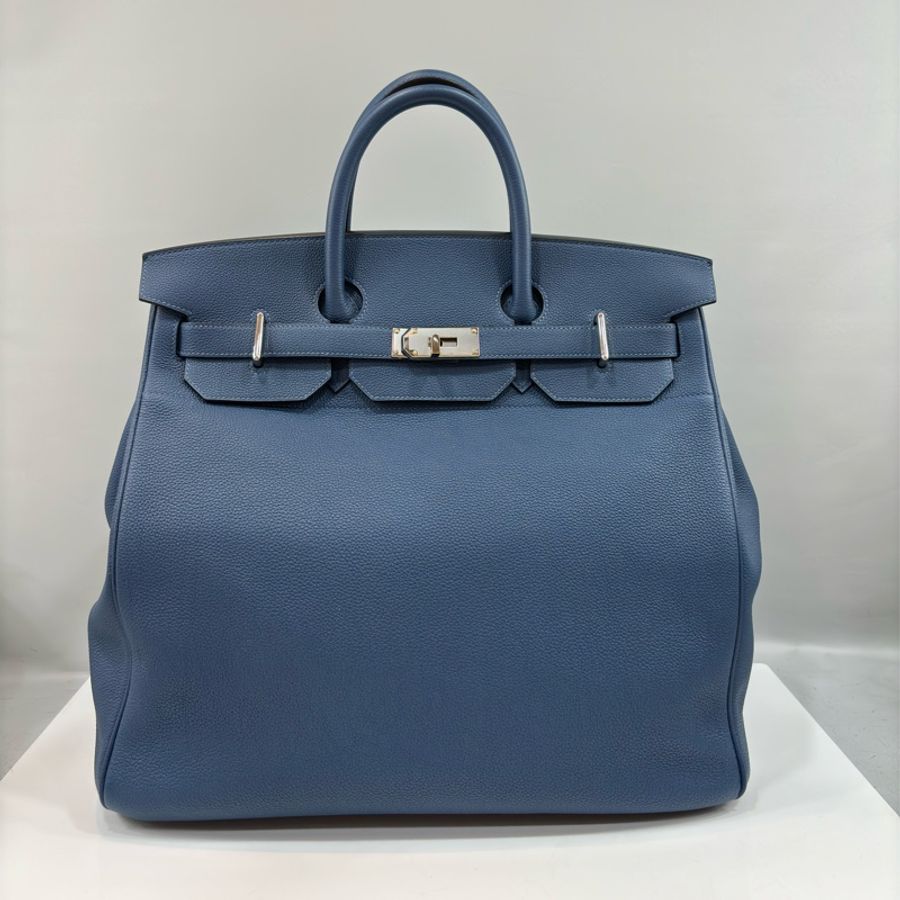 HERMES HAC BIRKIN 40 TOGO S4 深邃藍色 荔枝皮 銀釦 鉑金包 手提包-0