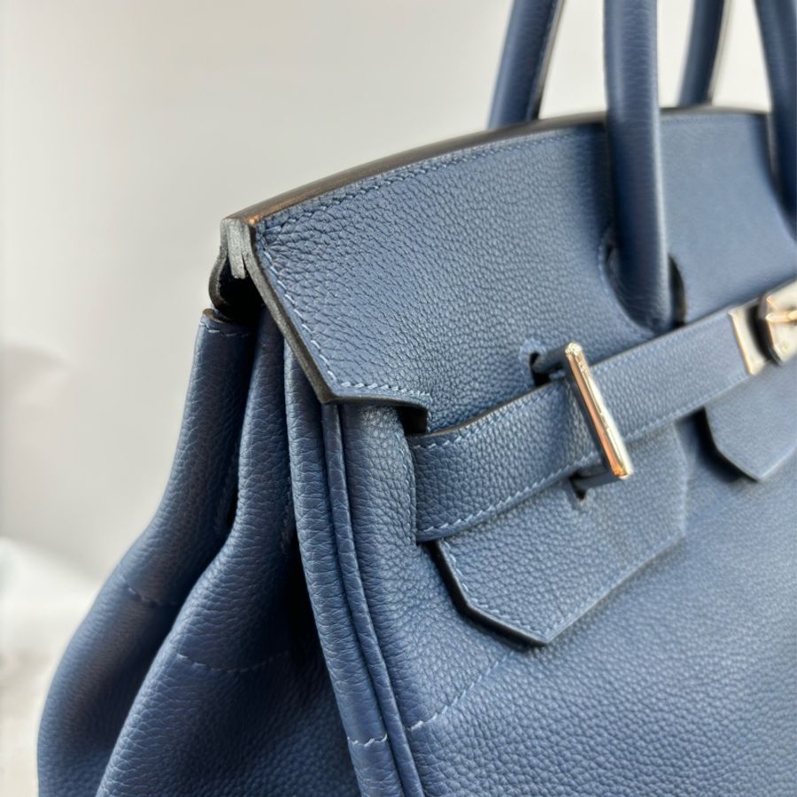 HERMES HAC BIRKIN 40 TOGO S4 深邃藍色 荔枝皮 銀釦 鉑金包 手提包-3