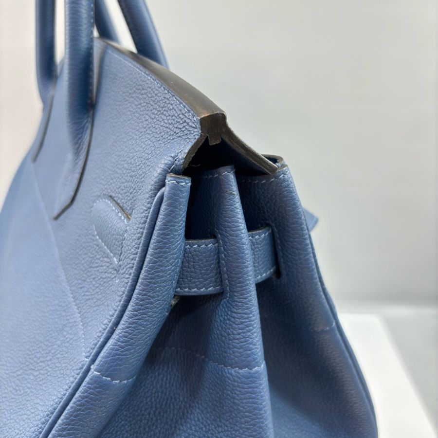 HERMES HAC BIRKIN 40 TOGO S4 深邃藍色 荔枝皮 銀釦 鉑金包 手提包-4