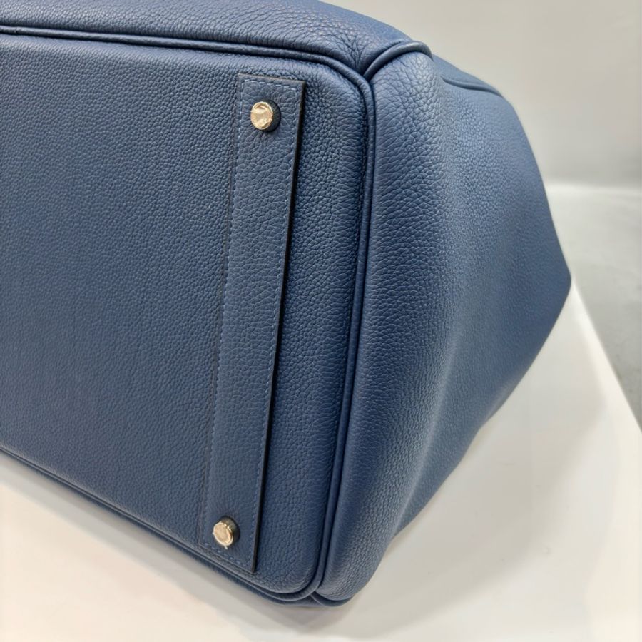 HERMES HAC BIRKIN 40 TOGO S4 深邃藍色 荔枝皮 銀釦 鉑金包 手提包-7