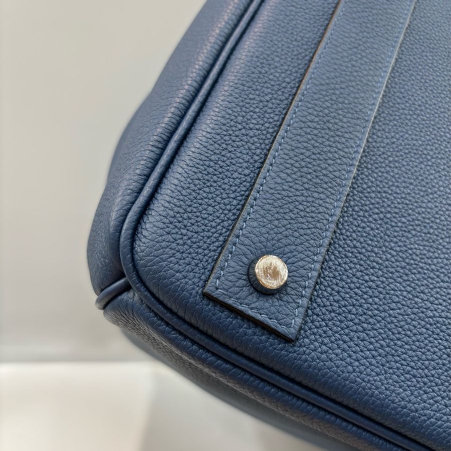 HERMES HAC BIRKIN 40 TOGO S4 深邃藍色 荔枝皮 銀釦 鉑金包 手提包-8