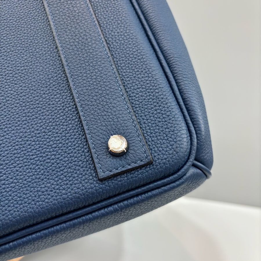 HERMES HAC BIRKIN 40 TOGO S4 深邃藍色 荔枝皮 銀釦 鉑金包 手提包-9