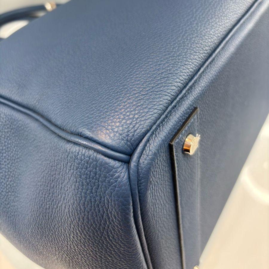 HERMES HAC BIRKIN 40 TOGO S4 深邃藍色 荔枝皮 銀釦 鉑金包 手提包-10