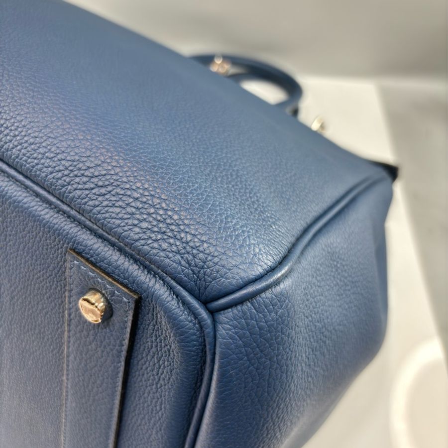 HERMES HAC BIRKIN 40 TOGO S4 深邃藍色 荔枝皮 銀釦 鉑金包 手提包-11