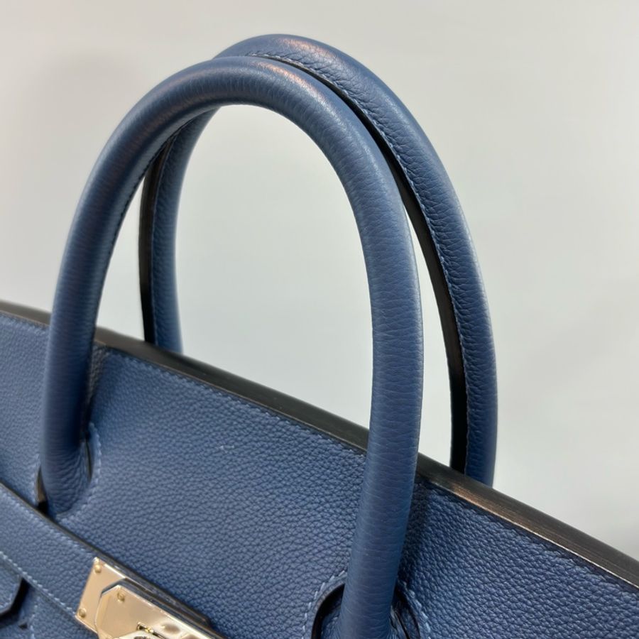 HERMES HAC BIRKIN 40 TOGO S4 深邃藍色 荔枝皮 銀釦 鉑金包 手提包-15