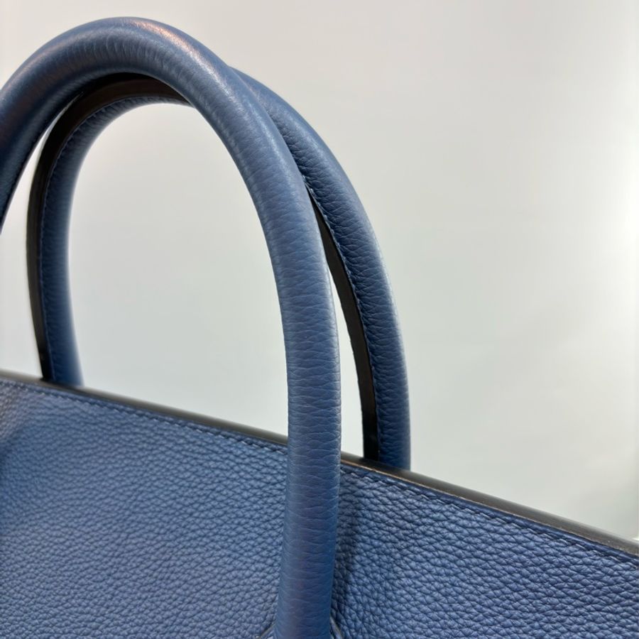 HERMES HAC BIRKIN 40 TOGO S4 深邃藍色 荔枝皮 銀釦 鉑金包 手提包-16