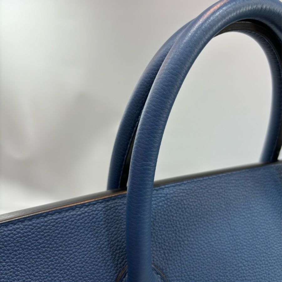 HERMES HAC BIRKIN 40 TOGO S4 深邃藍色 荔枝皮 銀釦 鉑金包 手提包-17