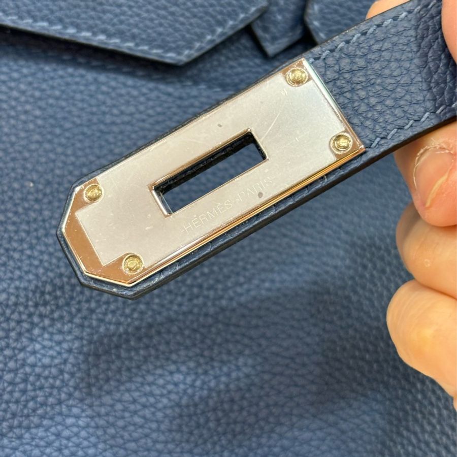 HERMES HAC BIRKIN 40 TOGO S4 深邃藍色 荔枝皮 銀釦 鉑金包 手提包-33