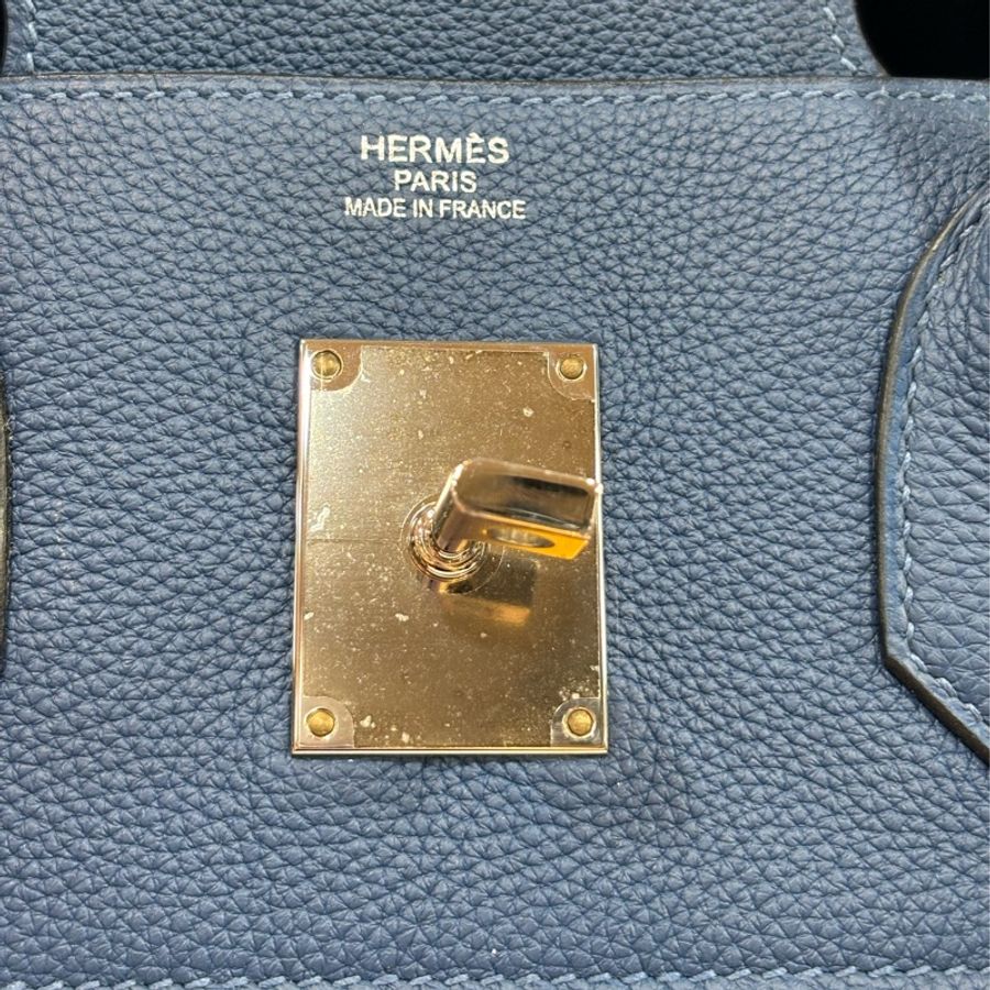 HERMES HAC BIRKIN 40 TOGO S4 深邃藍色 荔枝皮 銀釦 鉑金包 手提包-35