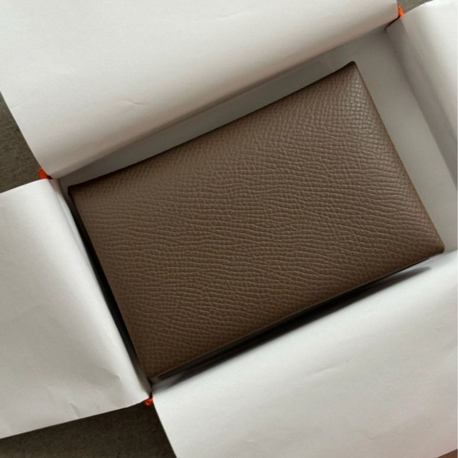 Hermes Calvi card holder W stamp 大象灰 全新未使用-0