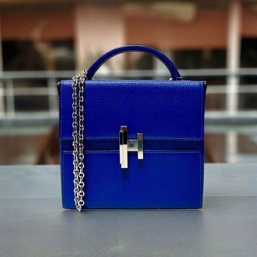 HERMES CINHETIC BAG手槍包閃電藍銀釦-0
