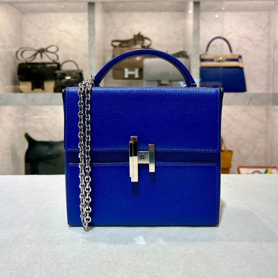 HERMES CINHETIC BAG手槍包閃電藍銀釦-1