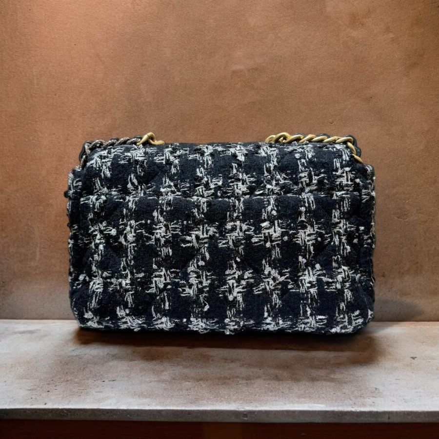 CHANEL黑銀毛呢19包26CM/30-1
