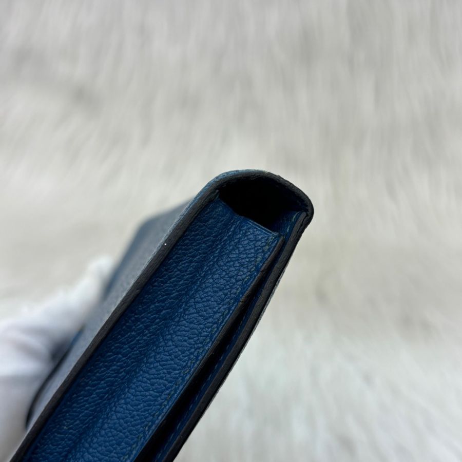 Hermes深藍牛皮銀釦Bearn長夾 框Q刻-7
