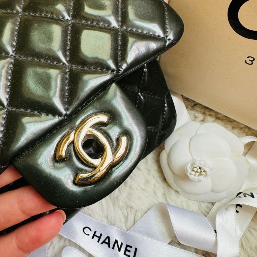 CHANEL COCO17/CF MINI 小方胖 藍綠經典小型口蓋包-5