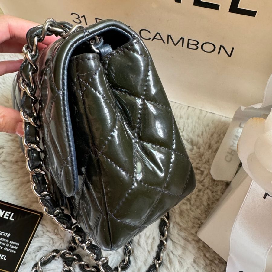 CHANEL COCO17/CF MINI 小方胖 藍綠經典小型口蓋包-8