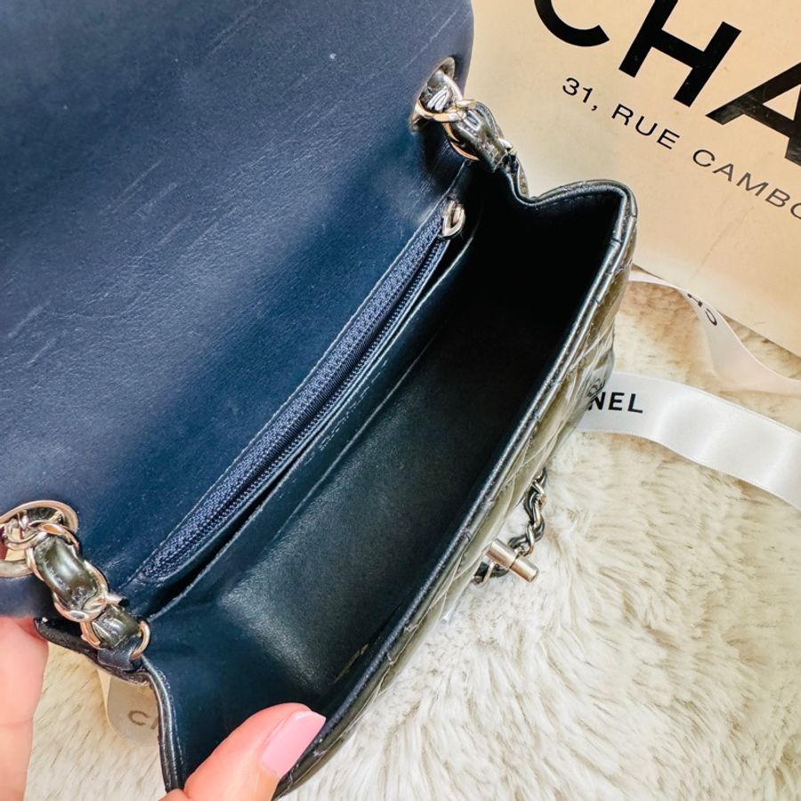 CHANEL COCO17/CF MINI 小方胖 藍綠經典小型口蓋包-12
