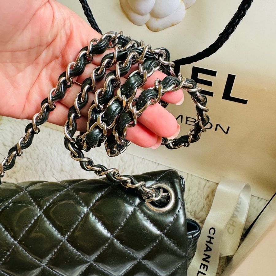 CHANEL COCO17/CF MINI 小方胖 藍綠經典小型口蓋包-17