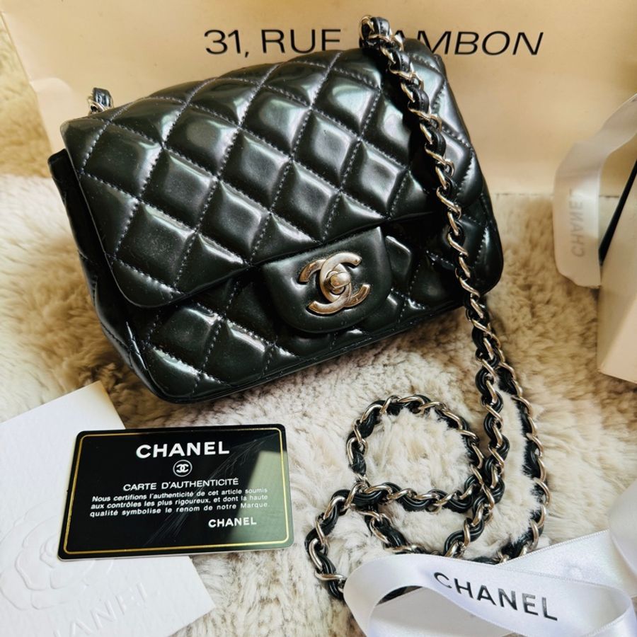 CHANEL COCO17/CF MINI 小方胖 藍綠經典小型口蓋包-4