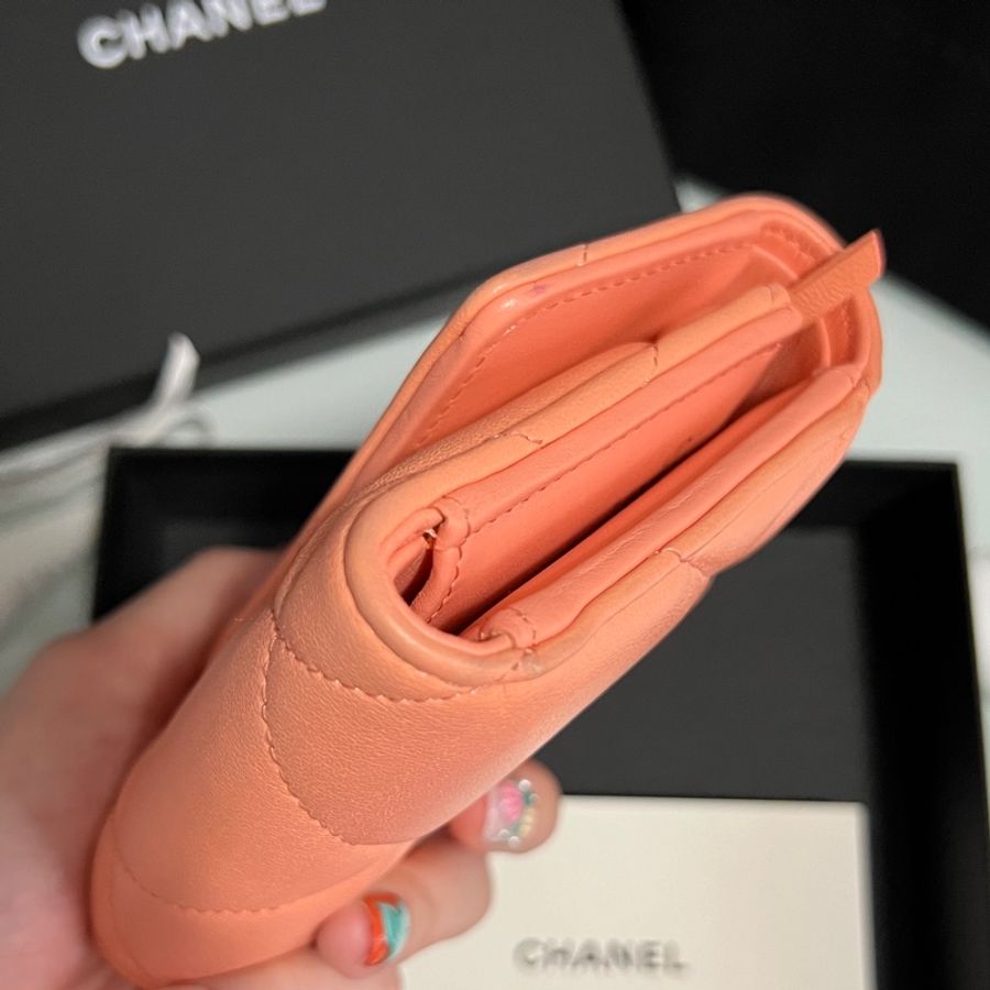 Chanel 19 wallet 3摺珊瑚粉色銀包 2023晶片版-6